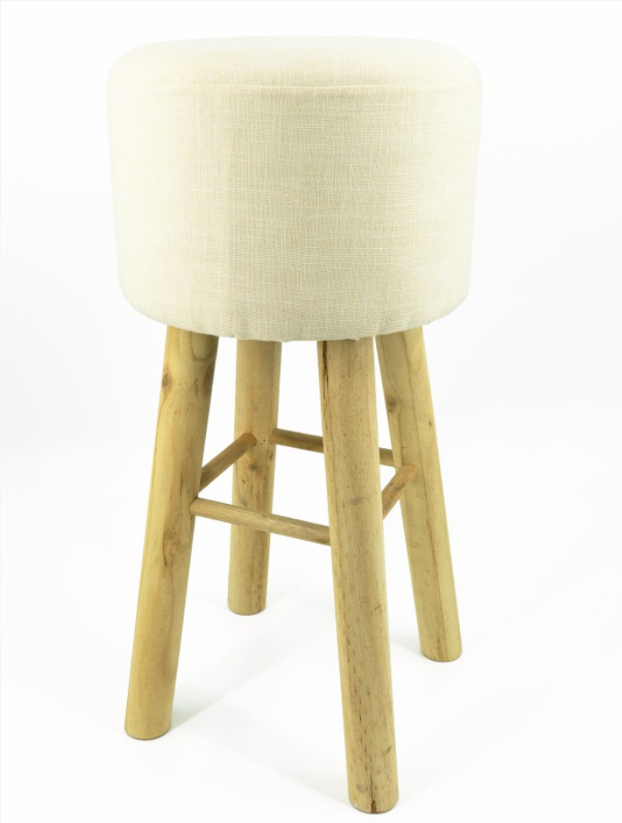 Barhocker Holz mit Stoffbezug creme runde Sitzflche DH: 33x70cm