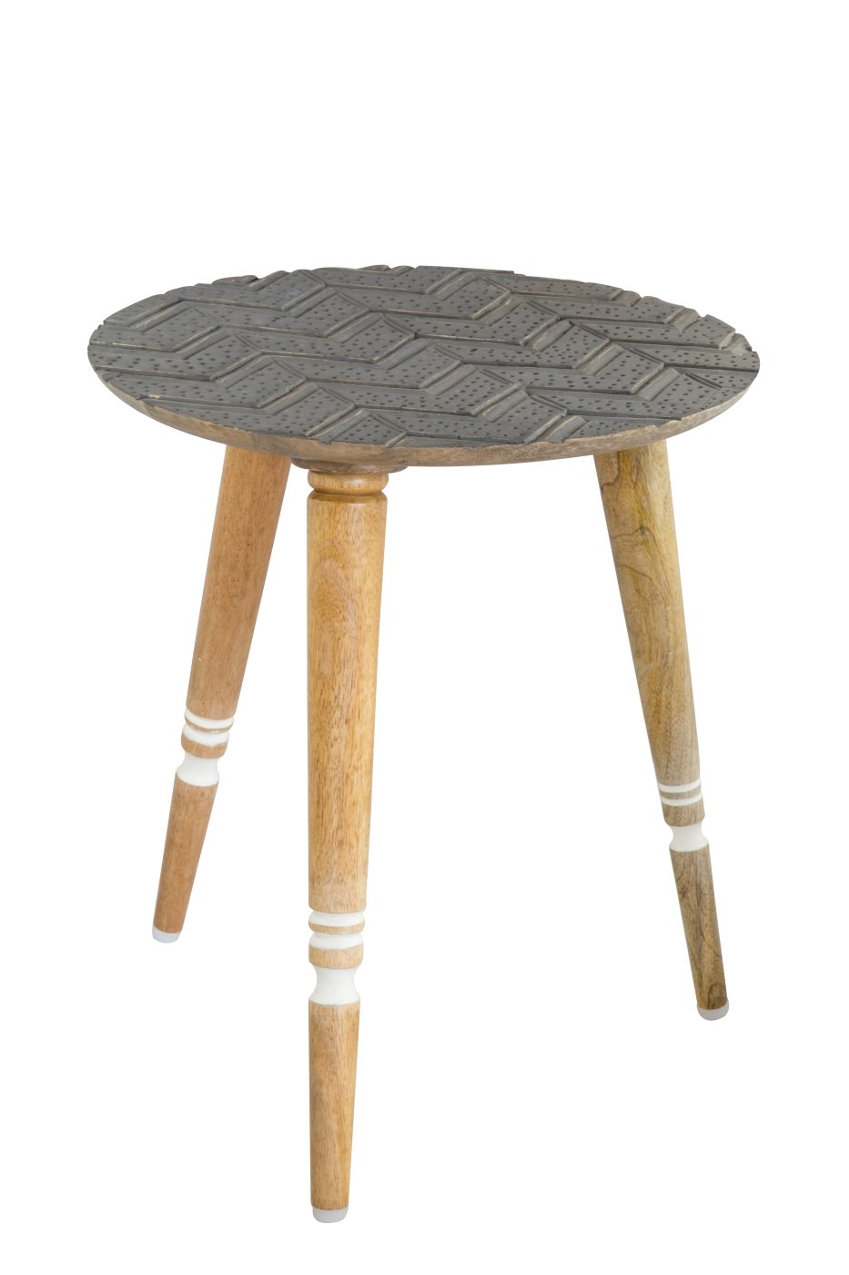 bhp Beistelltisch aus Holz- Rund mit geschnitzter Tischplatte Grau unter Beistelltische > Tische