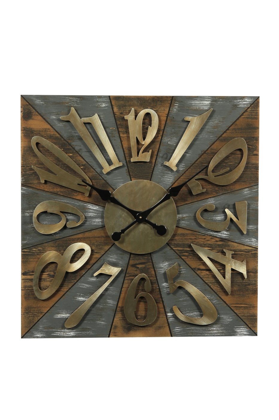 bhp Holz Wanduhr Eckig anthrazit mit goldenen arabischen Ziffernblatt 70 x 70 cm