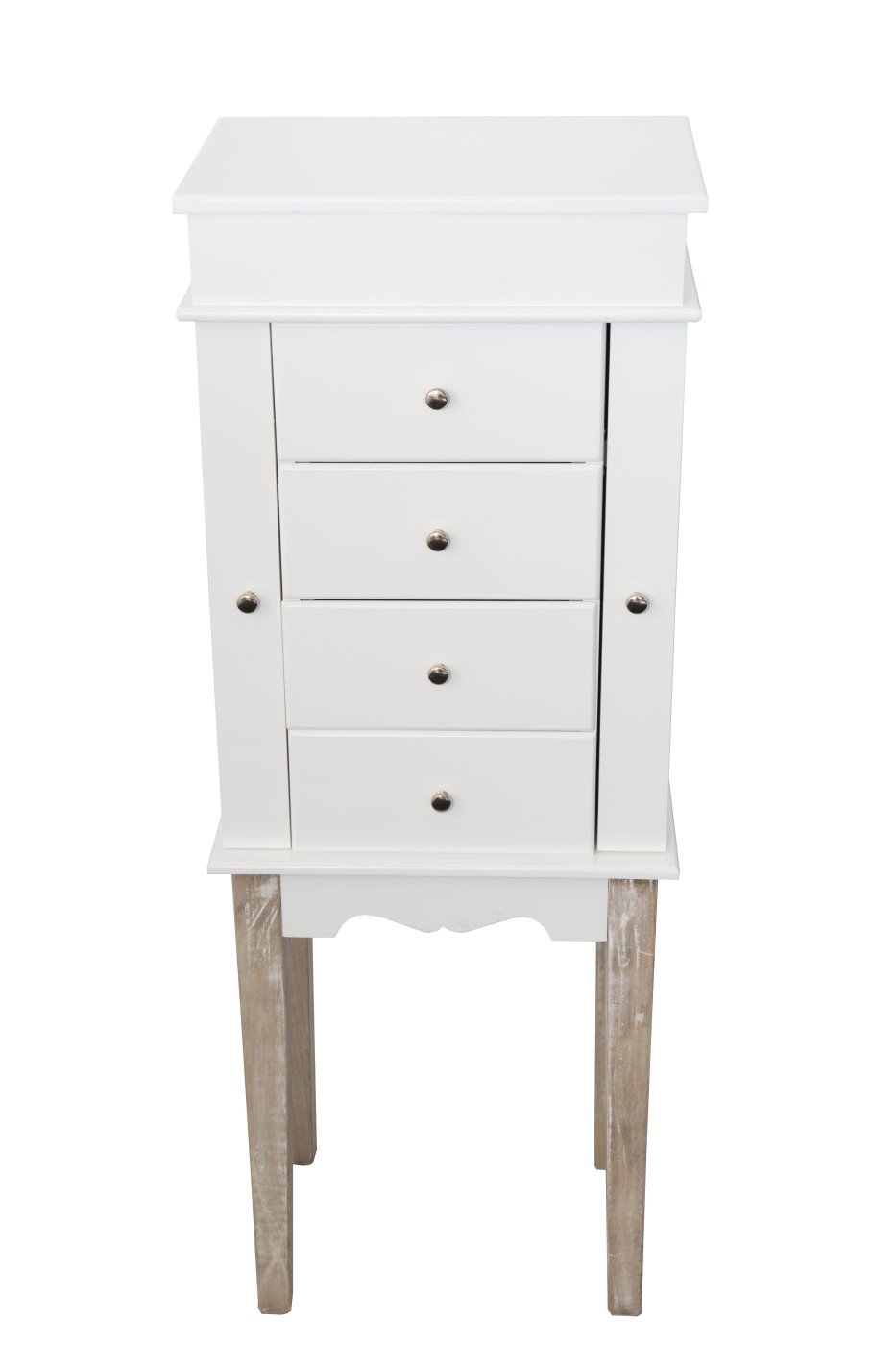 bhp Schmuckschrank- MDF weiss- 4 Schubladen- 2 ausklappbare Seitenteile- Holzfsse