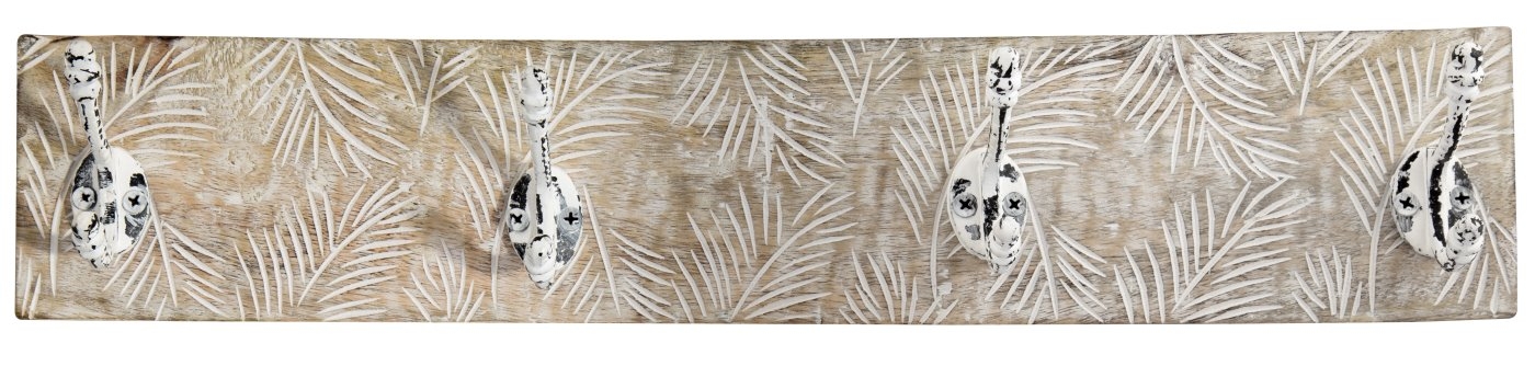 bhp Wandgarderobe aus Holz natur mint mit 4 Metallhaken-Front geschnitzt