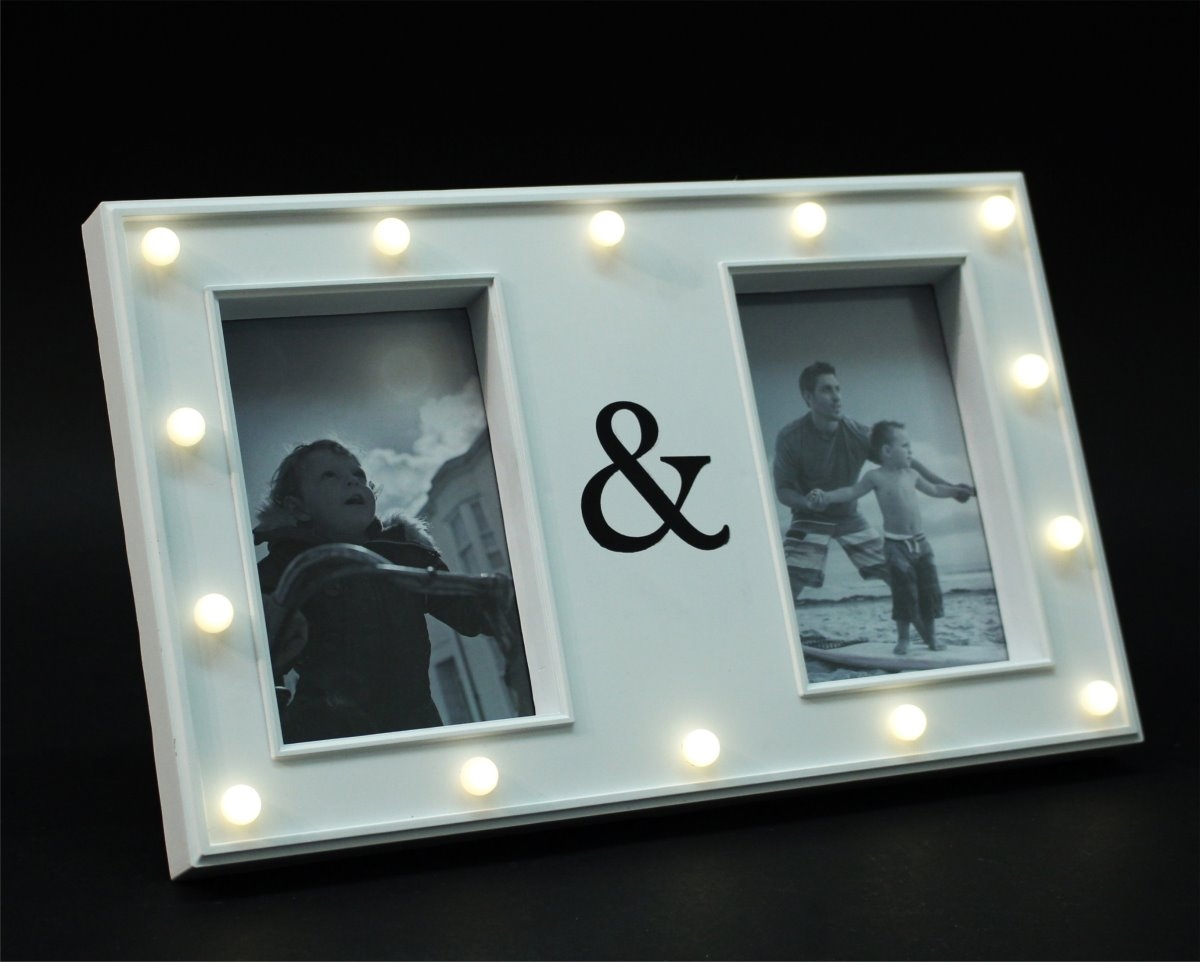 Bilderrahmen weiss Kunststoff mit 14er LED Beleuchtung 21x33-5x3cm fr 2 Fotos 10x15cm