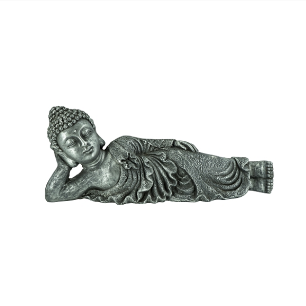 Buddha liegend MGO- grau-silber- 57x16x23-5cm