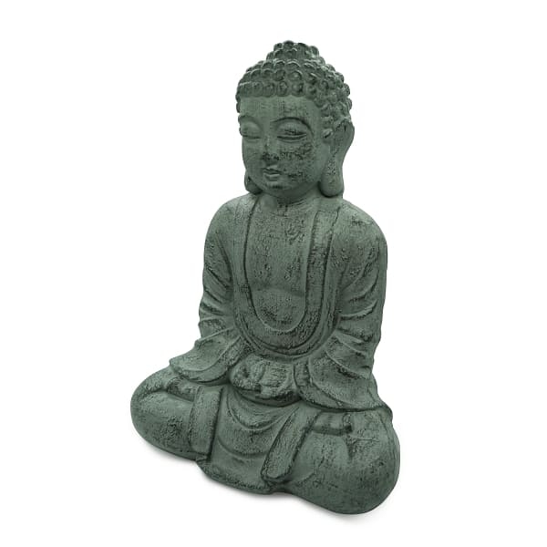 Buddha- Magnesia- sitzend- dunkelgrau- Antik look- 28x17x38cm