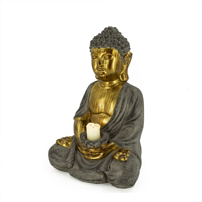 Buddha MGO mit Kerzenhalter- gold grau- 30x25x45 cm