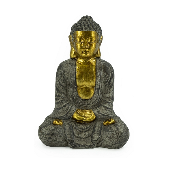 Buddha sitzend Magnesia- gold grau- 26x17-5x37cm