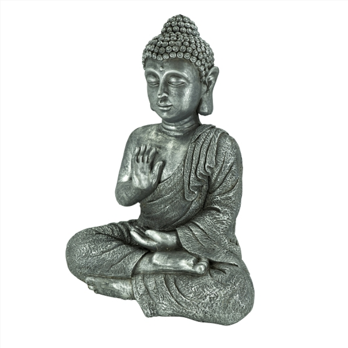 Buddha sitzend MGO- grau-silber- 46x28x60cm