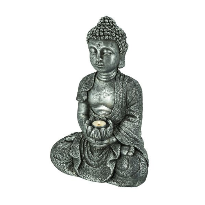 Buddha sitzend mit Kerzenhalter MGO- silber grau- 31x20x45-5cm unter NOOR Living > Living - Haus & Garten > Root Catalog