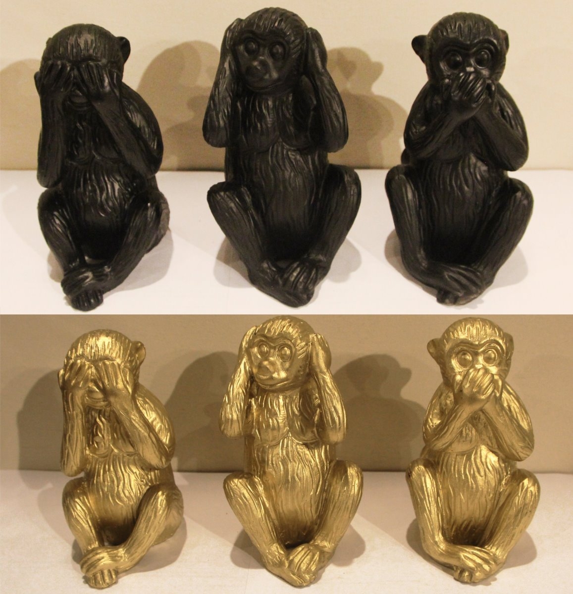 Deko Affen 3er Set nicht hren- nicht sehen- nicht sprechen 9x7-5x13cm aus Kunstharz goldfarben