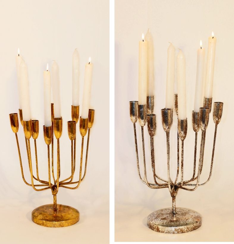 Dekorativer Kerzenstnder fr 12 Stabkerzen aus Metall in antikgold