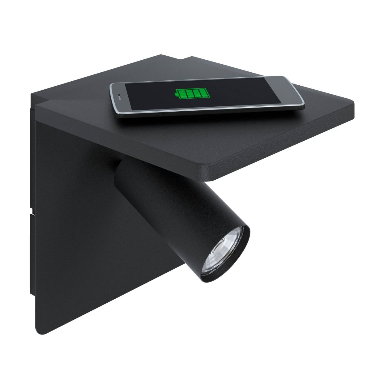 EGLO CIGLIE LED Wandleuchte mit Ablage und Ladefunktion schwarz GU10 18x18x21cm Qi Charger