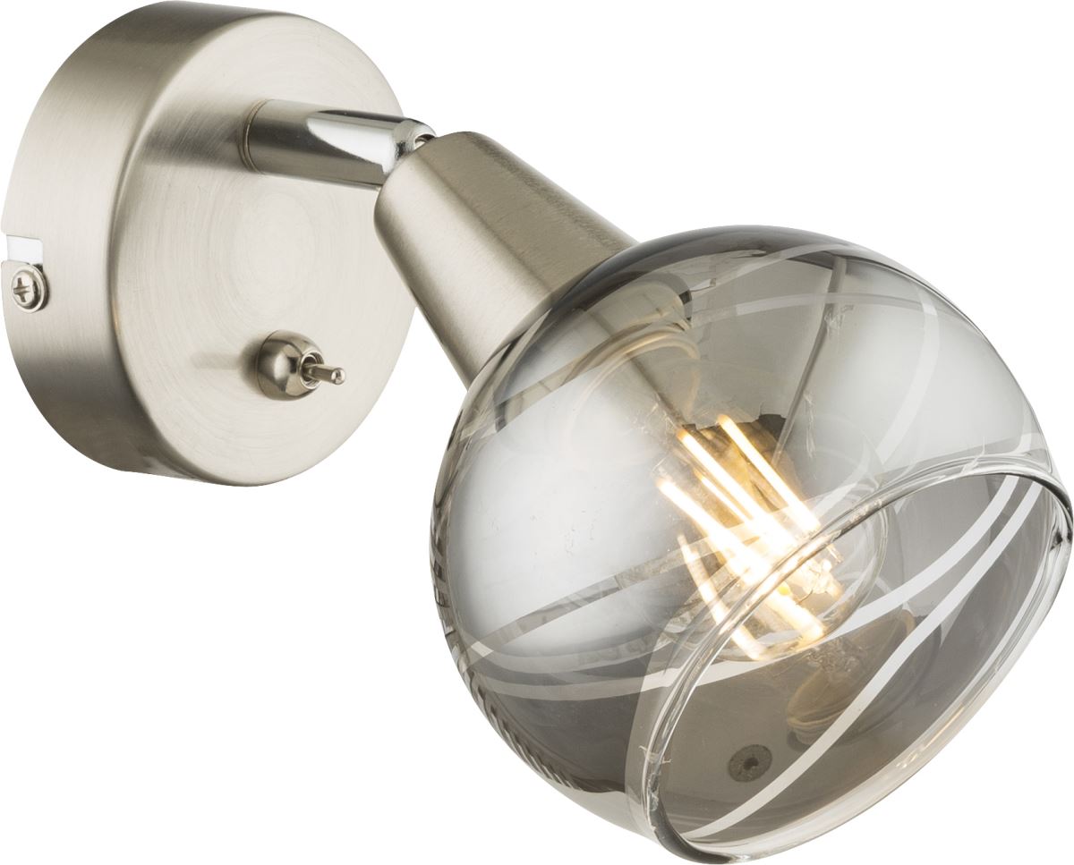 Globo Roman LED Wandstrahler nickel matt- rauch E14 mit Schalter x10x15cm