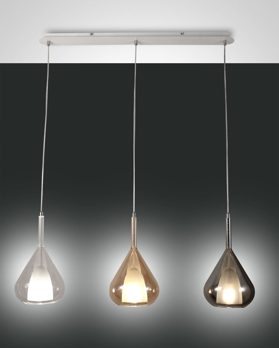 Hngeleuchte amber- grau- klar Fabas Luce Lila 103cm 3x E27 dimmbar