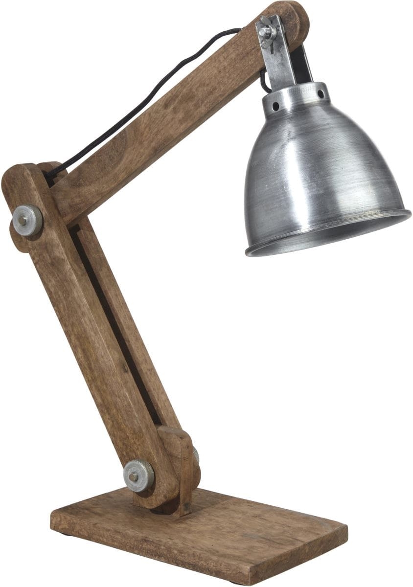 Hochwertige Vintage Tischlampe aus Holz u- Metall silber PR Home Ashby 50cm E27 unter Tischleuchte Schlafzimmer > Brobeleuchtung > Nach Raum