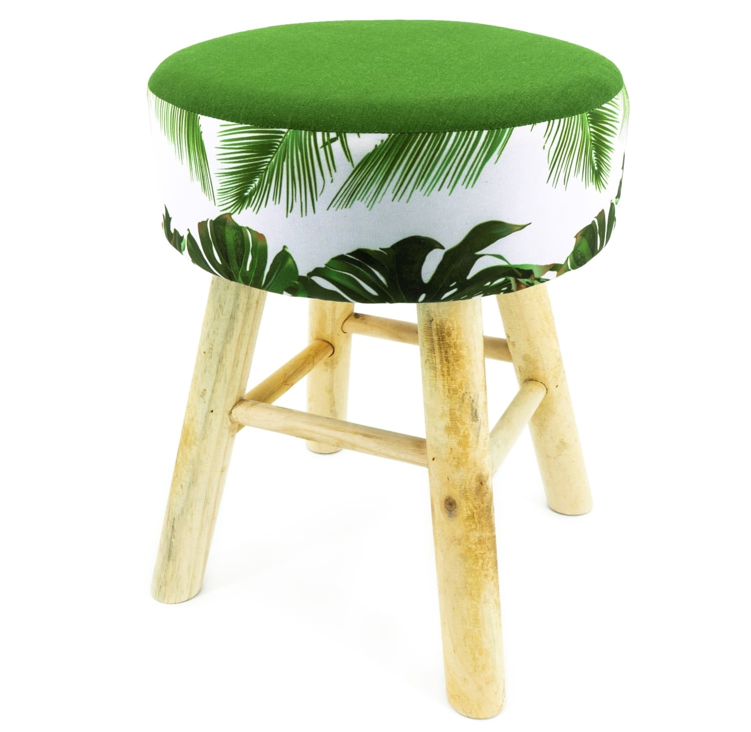 Hocker Holz mit Stoffbezug Jungledesign runde Sitzflche 30x30x41cm