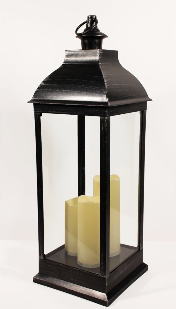 Laterne Kunststoff schwarz mit LED Kerzen fr Aussen Batteriebetrieben 70cm