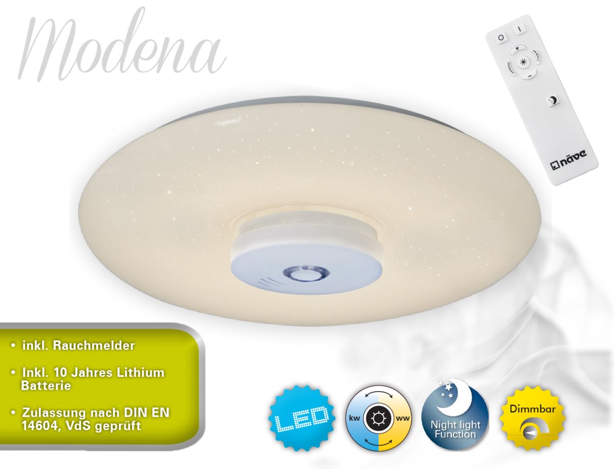 LED Deckenleuchte weiss Nve Modena 40cm mit Rauchmelder unter Wohnraumleuchten > Wohnraumleuchten