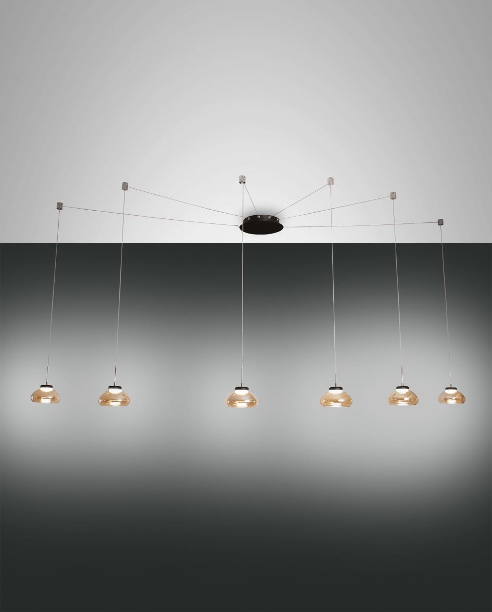 LED Hngeleuchte schwarz amber Fabas Luce Arabella 350cm 6-flg- 4320lm dimmbar