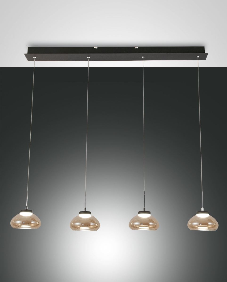 LED Hngeleuchte schwarz amber Fabas Luce Smartluce 95x200cm Arabella 4-flg- 2880lm dimmbar