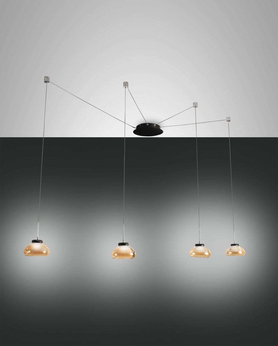 LED Hngeleuchte schwarz amber Fabas Luce Smartluce Arabella 350cm 4-flg- 2880lm dimmbar