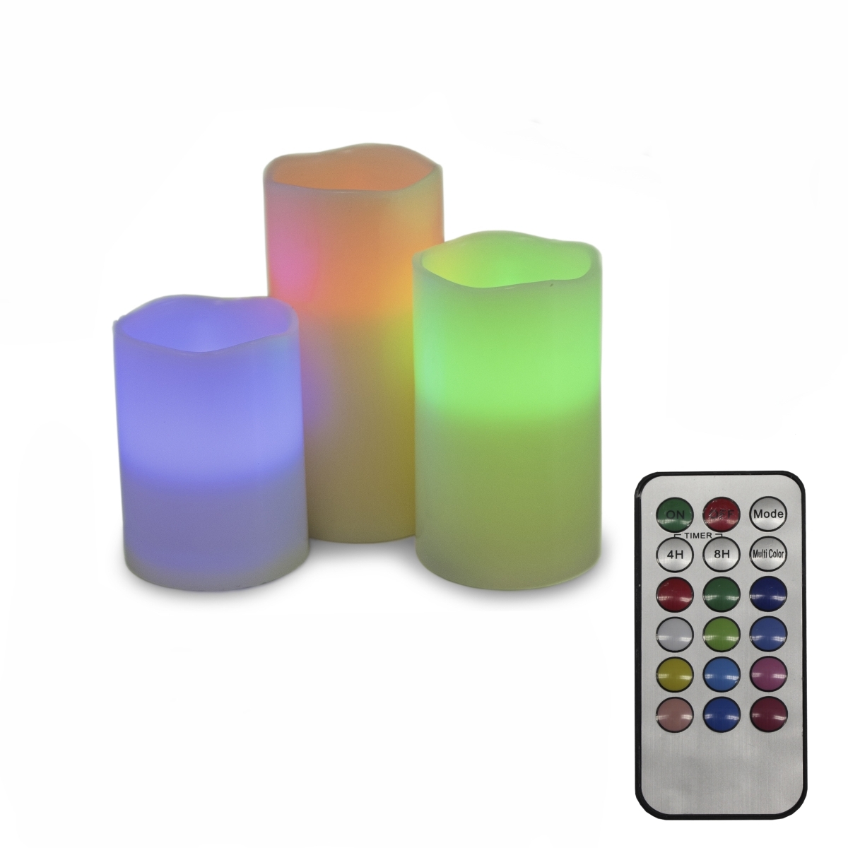 LED multicolor Kerze 3er Set Echtwachs batteriebetrieben mit Fernbedienung D: 7-5cm- H:10- 12-5 und 15cm unter Dekorationsleuchten > Nach Marken > Root Catalog