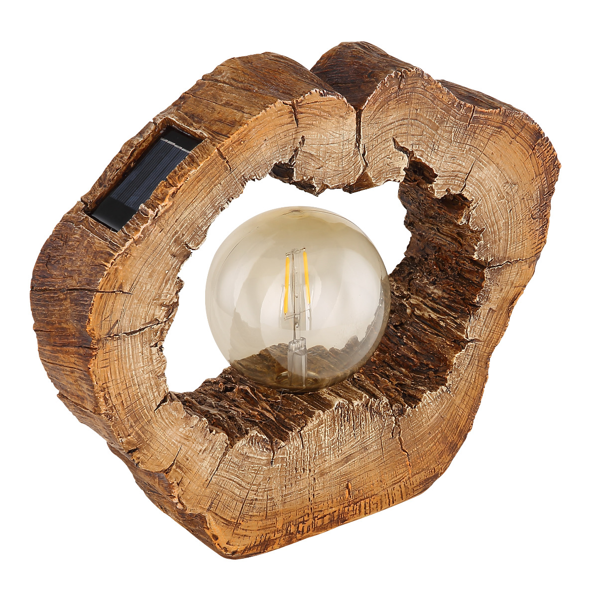 LED Solarlampe Baumstamm mit Loch Kunststoff braun 30-5x8-5x25-5cm von Globo unter Tischleuchten auen > Gartenbeleuchtung > Beleuchtung