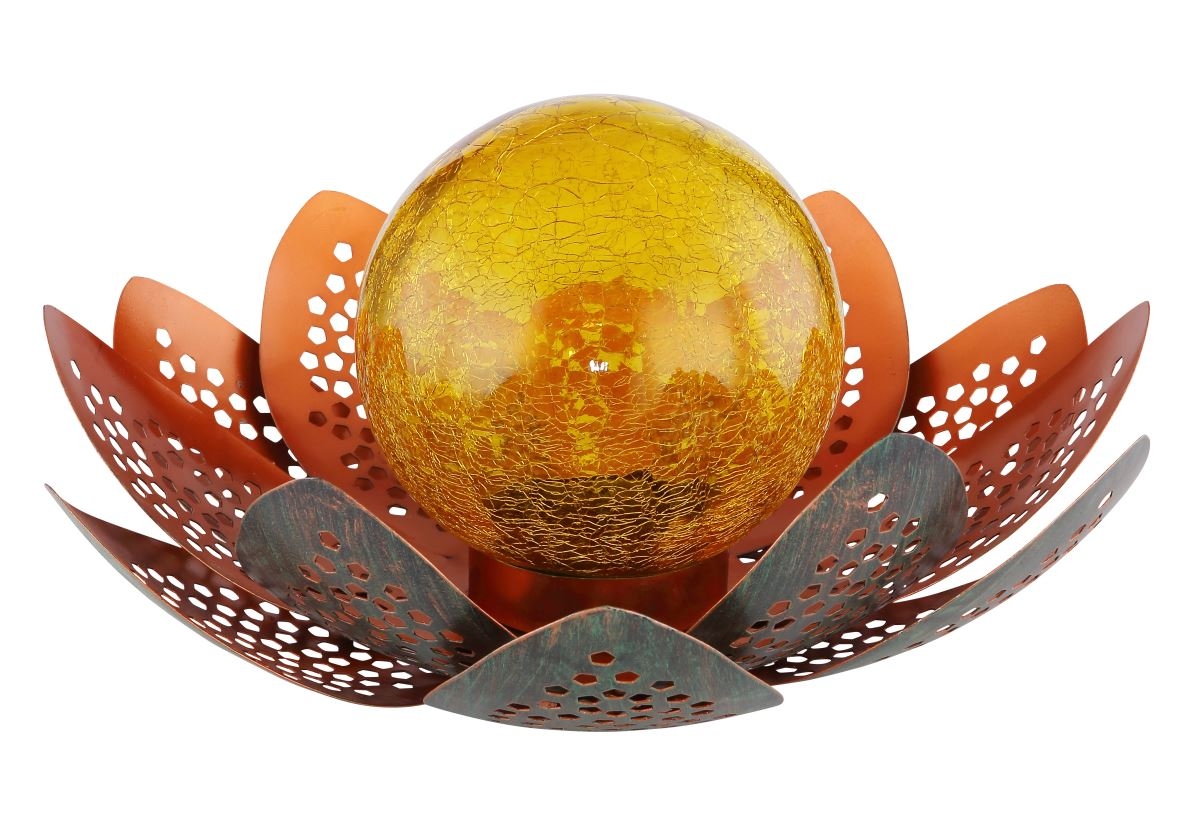 LED Solarleuchte Blte mit Glaskugel amber grn goldfarbend 35x18cm von Globo