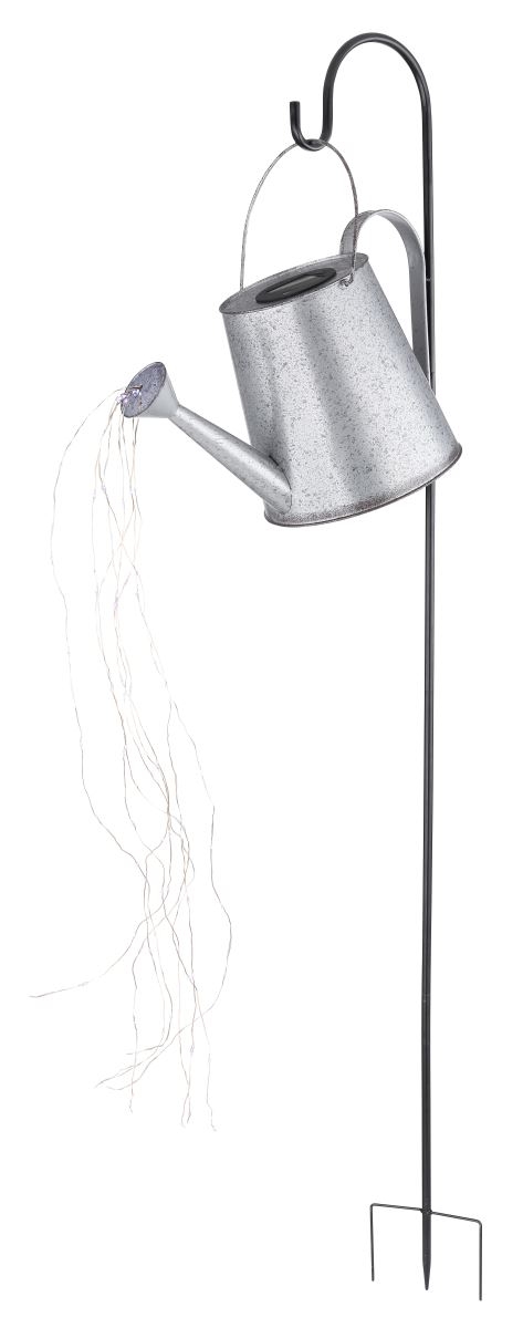 LED Solarleuchte Giesskanne mit Lichterkette auf Erdspiess aus Metall silber 38x20-5x130cm von Globo unter Solarleuchten > Auenleuchten > Root Catalog