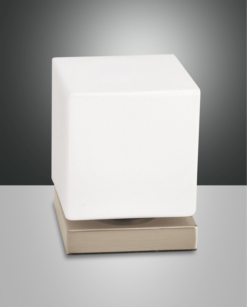 LED Wrfel Tischlampe gold matt Fabas Luce Brenta 540lm Touchdimmer