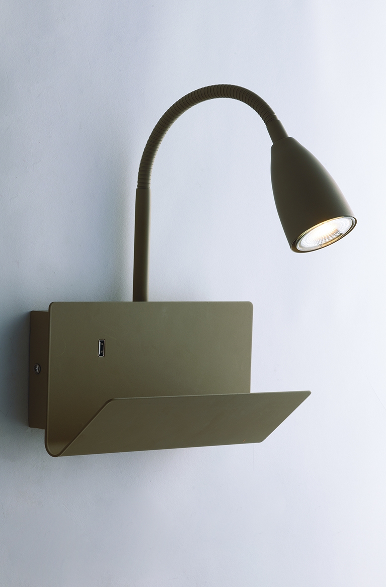 Luce Design Gulp Wandleuchte-Leselampe Schlamm farbend GU10 29x25x12cm mit USB Ladeport