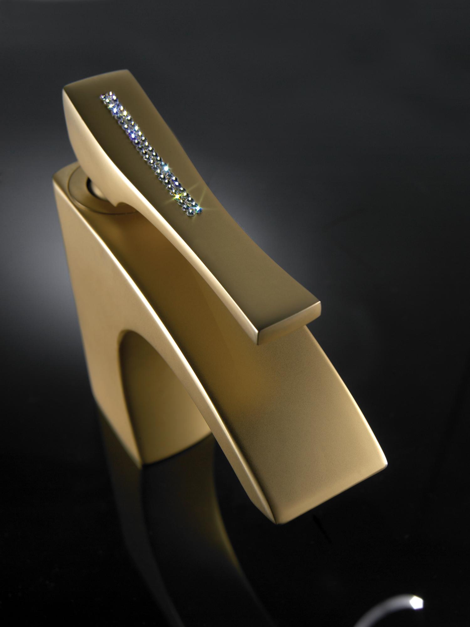 Maier Skip Diamond Einhebel Waschtischmischer Hoch mit Click - Clack Ablauf Gold Matt