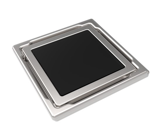 MERT Design Bodenablauf Flach mit 110 x 110 mm Spezial Glasabdeckung schwarz