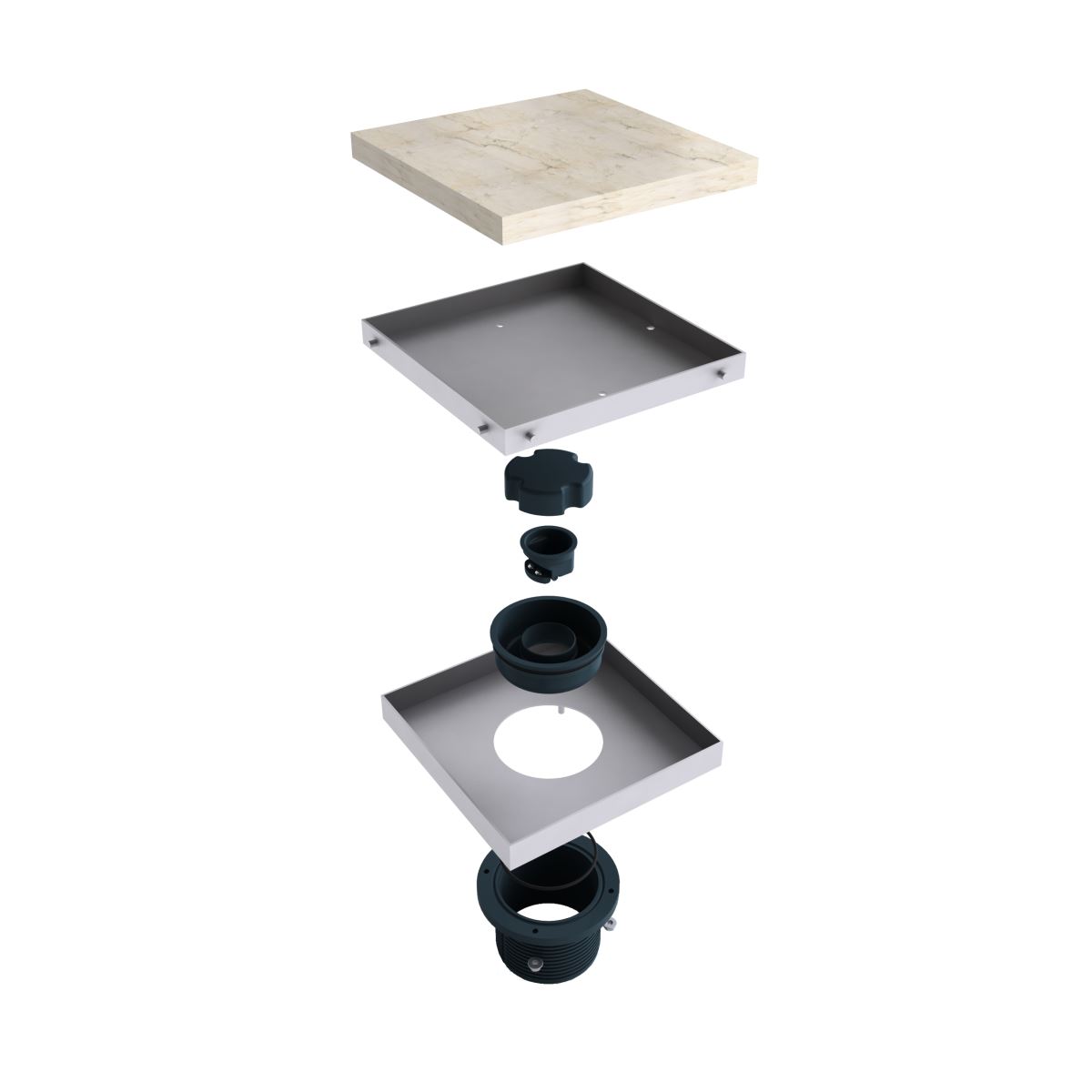 MERT Design Bodenablauf Quadrat Fliesen 200 x 200 mm Edelstahl f�r Flieseneinsatz mit 100mm Ablauf