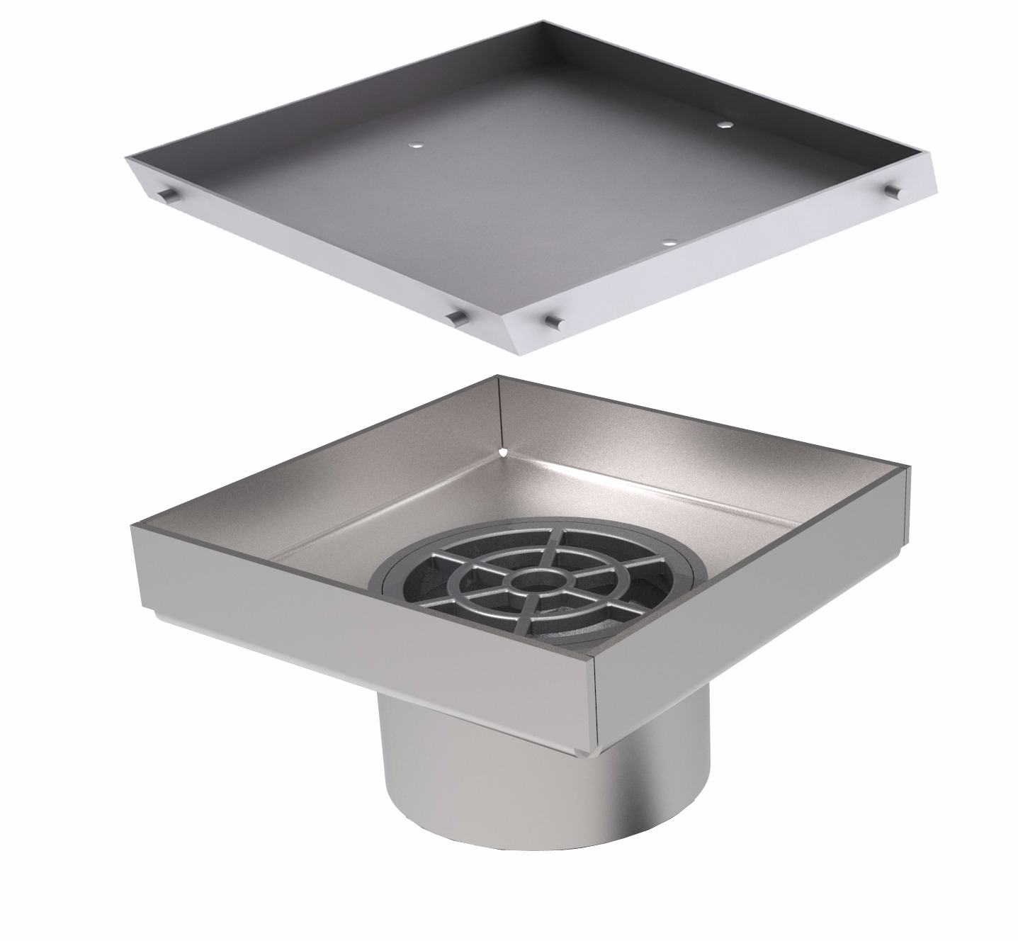 MERT Design Bodenablauf Quadrat Fliesen 300 x 300 mm Edelstahl f�r Flieseneinsatz