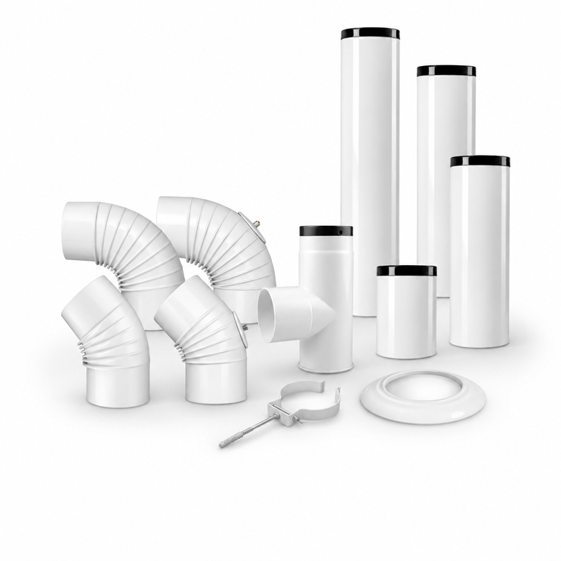 Ofenrohr emailliert weiss Standard-Line alle Bauteile DN 80 - 160mm