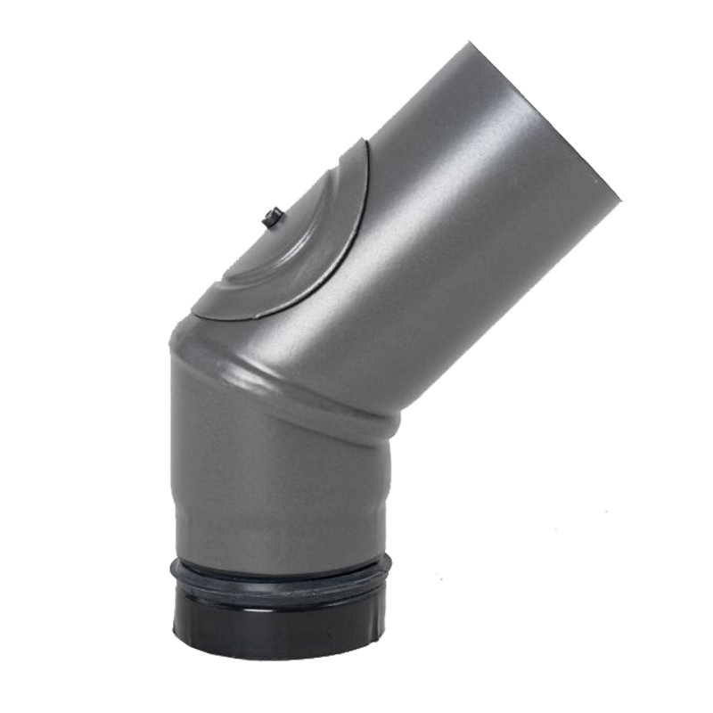 Pellet- Ofenrohr-Bogen 45- mit T�r DN 100mm gussgrau emailliert