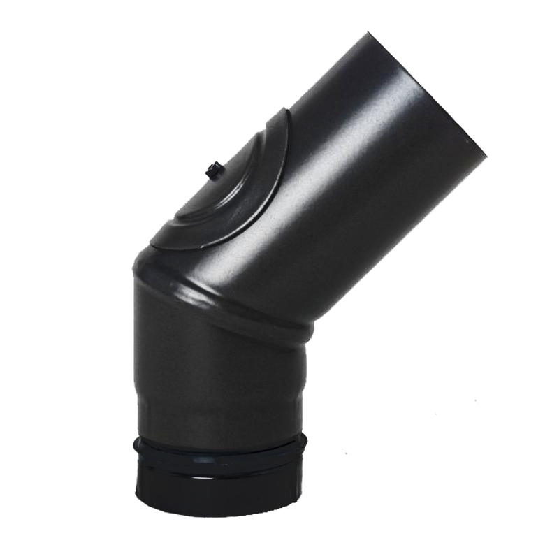 Pellet- Ofenrohr-Bogen 45- mit T�r DN 100mm matt-schwarz emailliert