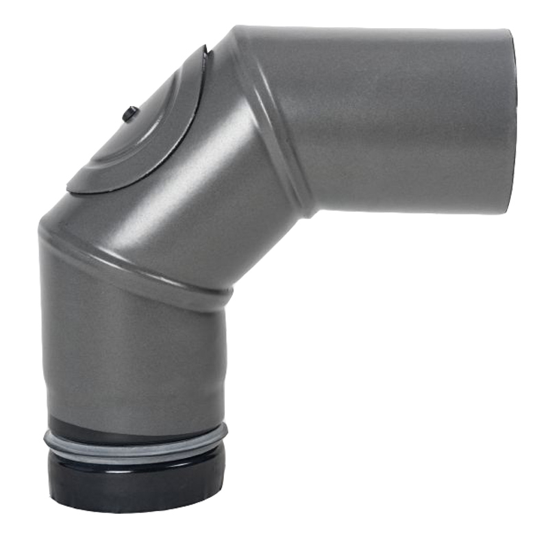 Pellet- Ofenrohr-Bogen 90- mit T�r DN 100mm gussgrau emailliert