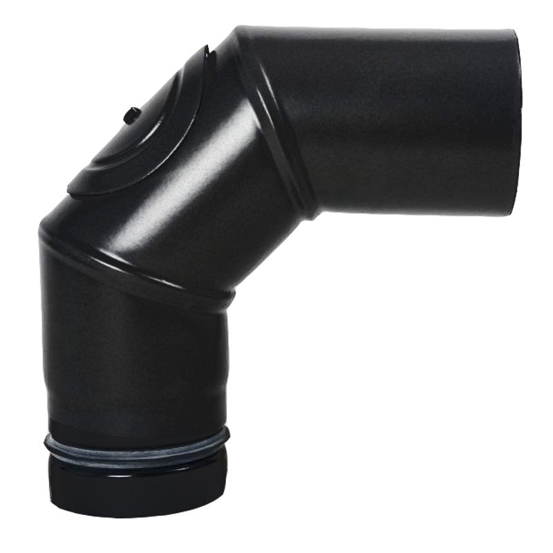 Pellet- Ofenrohr-Bogen 90- mit T�r DN 80mm matt-schwarz emailliert