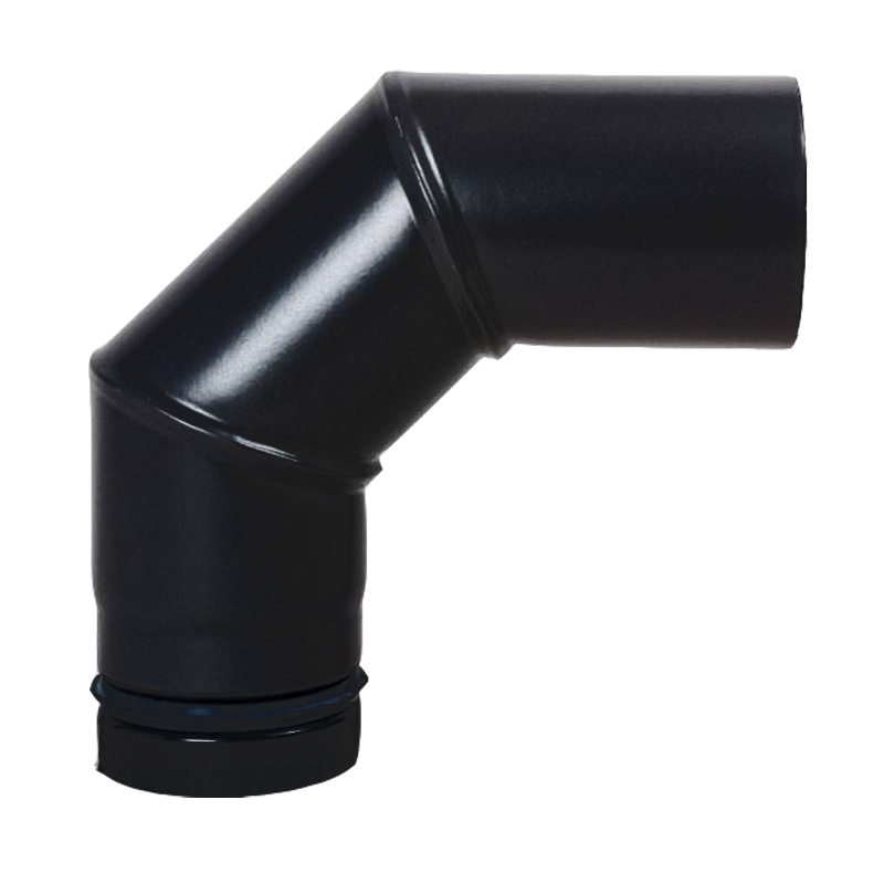 Pellet- Ofenrohr-Bogen 90- ohne T�r DN 80mm matt-schwarz emailliert