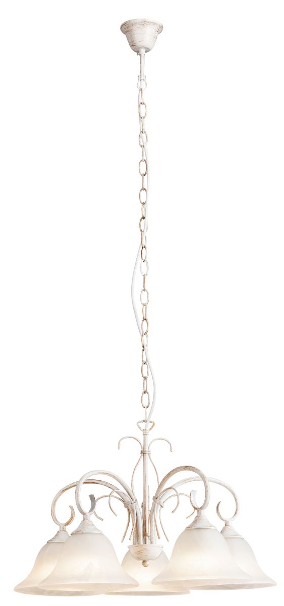 Rabalux Katherine Pendelleuchte 5x E27 antik weiss- Reis-Stein Glas