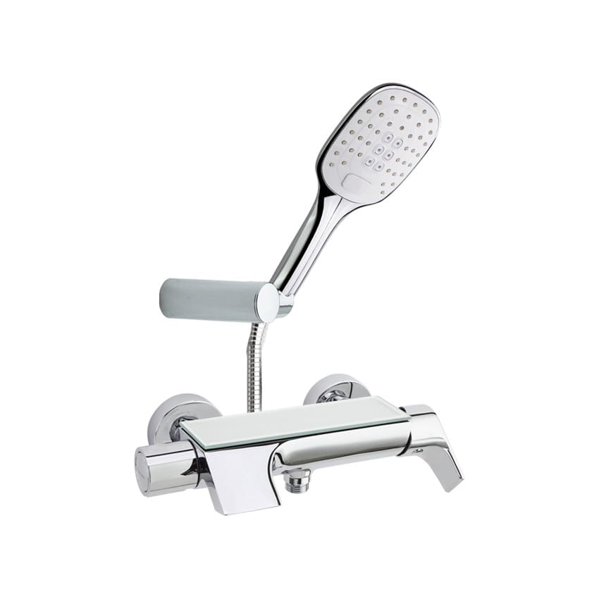 Ramon Soler Urban Chic Einhebel Badewannen Armatur mit Sicherheitsglas-Ablage und Massage Handbrauseset K3 unter Aufputzarmatur Badewanne > Armaturen > Ramon Soler