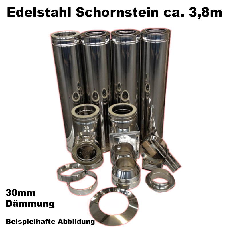 Schornstein-Set Edelstahl DN 180 mm doppelwandig L�nge ca- 3-8m Wandmontage ohne Montage Material DW6