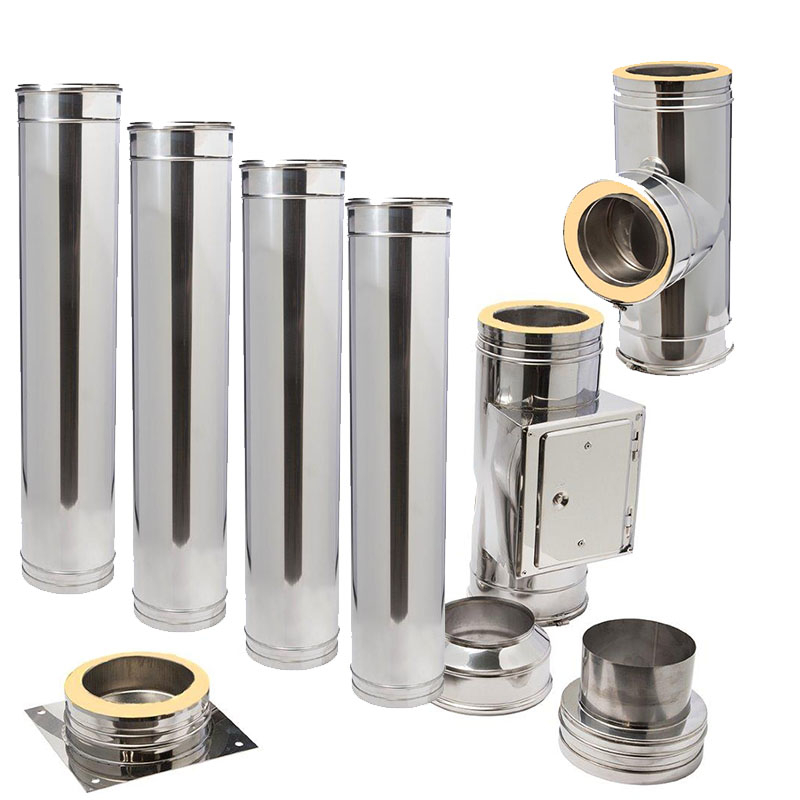 Schornstein-Set Edelstahl DN 180 mm doppelwandig L�nge ca- 6-6m Wandmontage ohne Montage Material DW6