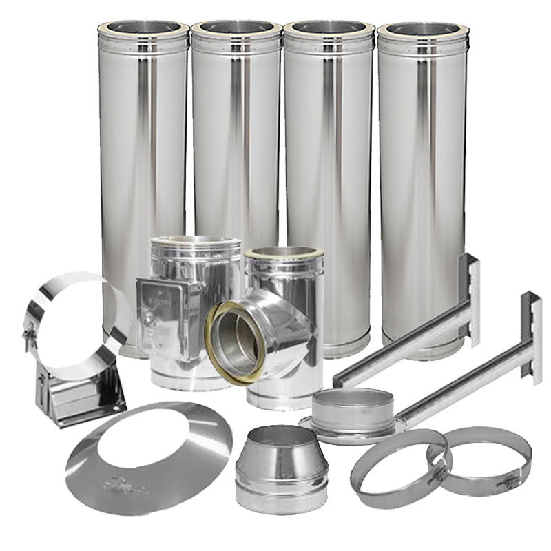 Schornstein-Set Edelstahl DN 200mm doppelwandig L�nge ca- 9-5m Wandbefestigung 70-120mm Abstand verstellbar DW