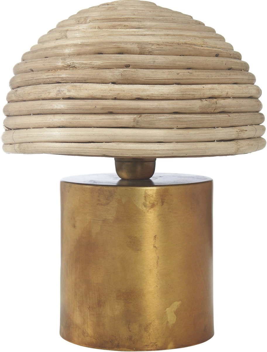 Tischlampe aus Naturfaser Pilzkopf Lamenschirm und Metall natur messing farbend PR Home Bess E27 32x26cm