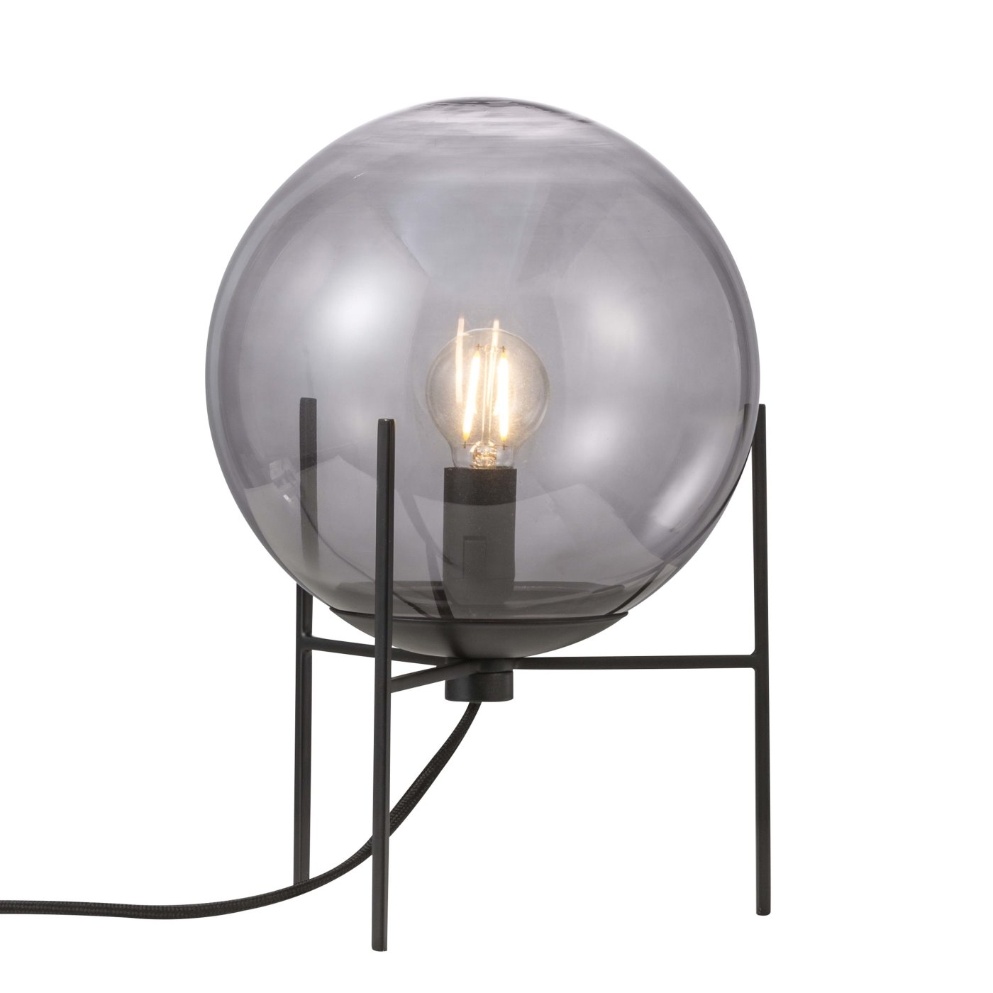 Tischlampe mit Glaskugel Nordlux Alton Rauchglas schwarz E14